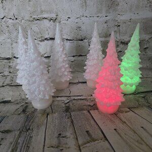 6 LED Glitter White Christmas Plastic Bright Color Changing 6" Tall Trees